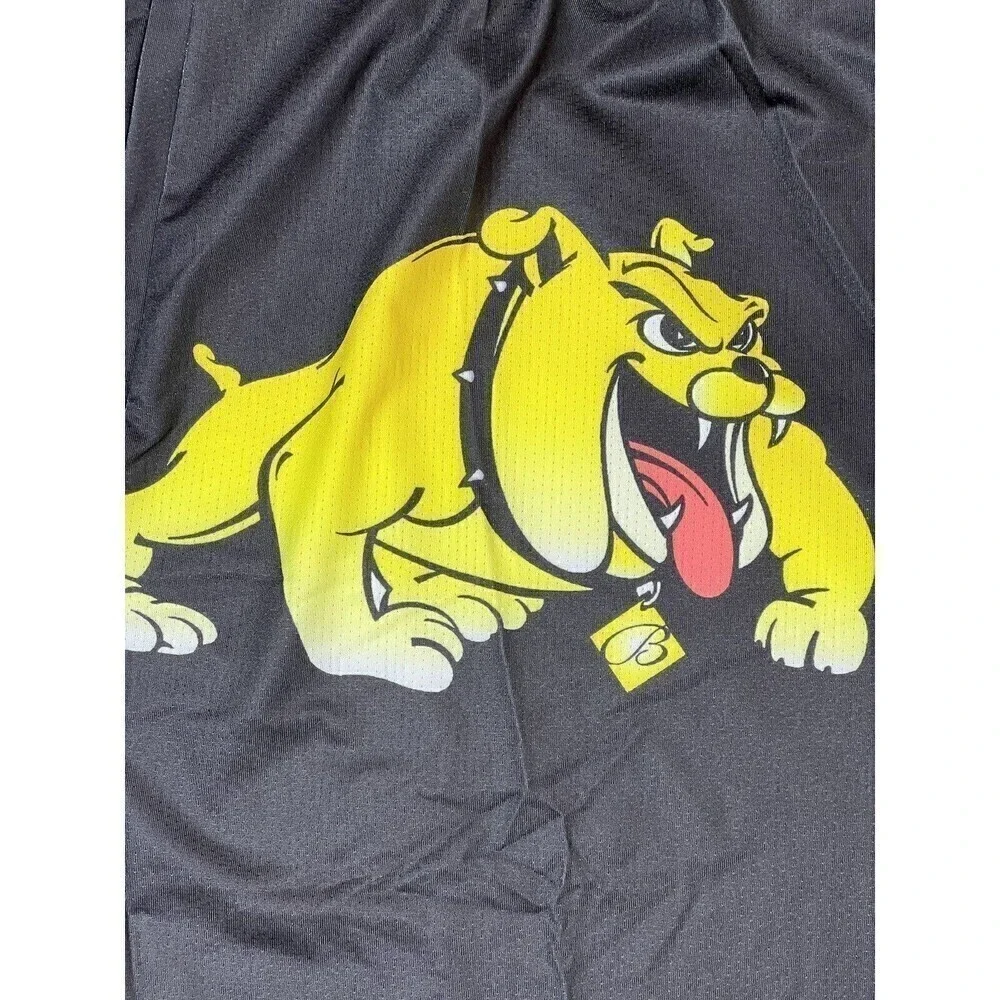 NWOT Men's Nylon Stretch Black Yellow Bull Dog Athletic Shorts Size 2XL